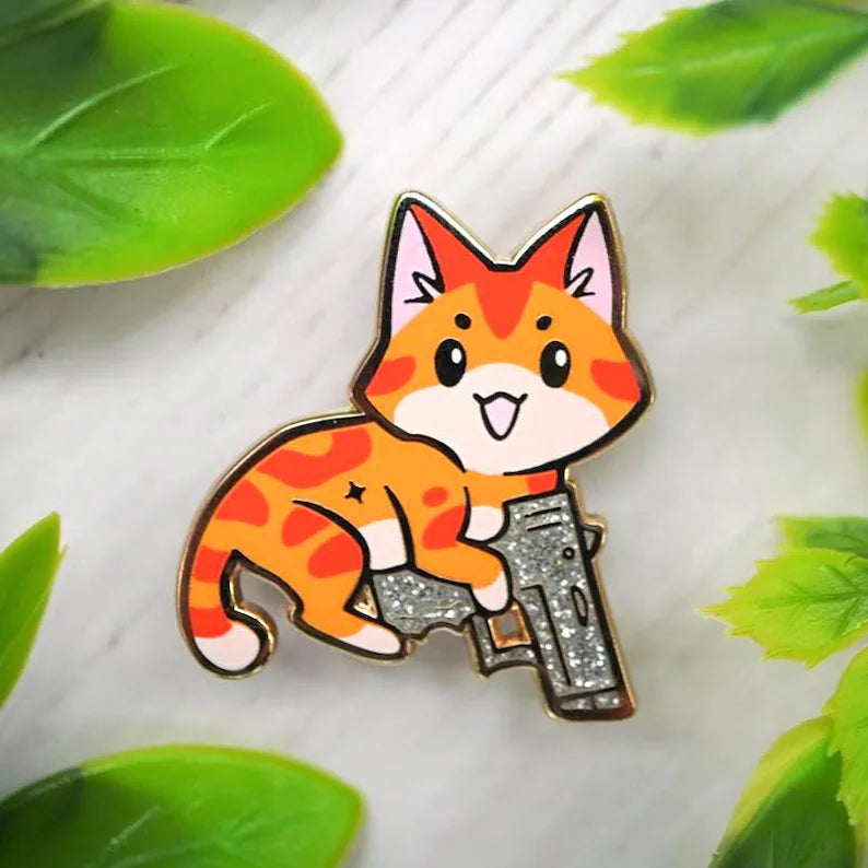 Funny Cat With Gun Enamel Pin